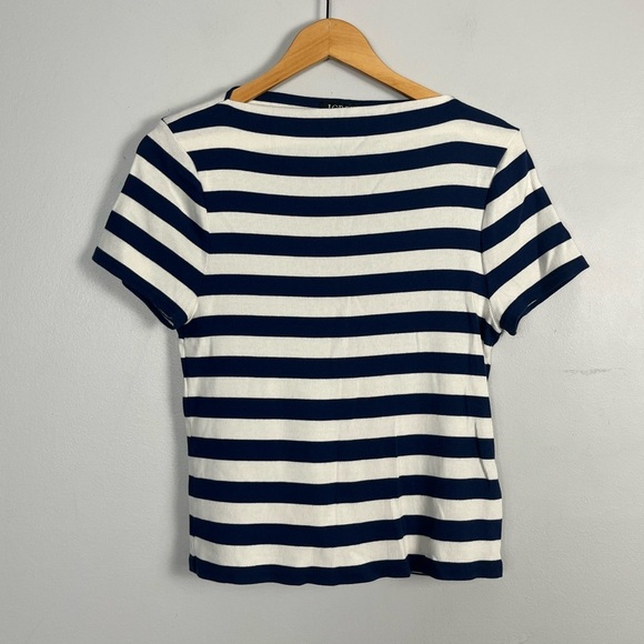 J. Crew Fine-rib fitted boatneck T-shirt in stripe white navy size large - Picture 2 of 6